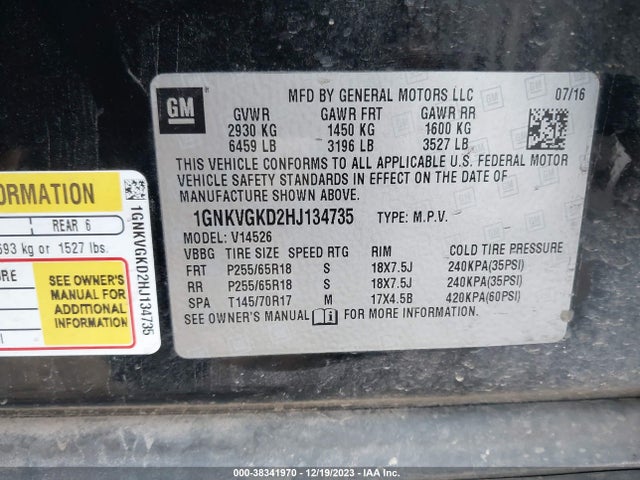 Chevrolet Traverse 1lt 2017 1GNKVGKD2HJ134735 Image 9