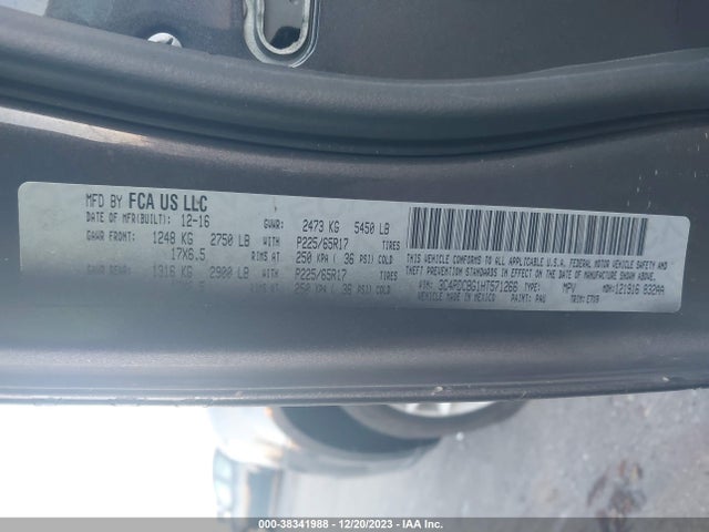 2017 DODGE JOURNEY SXT VIN: 3C4PDCBG1HT571266