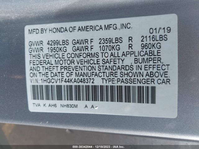 1HGCV1F44KA048372 Honda ACCORD EX
