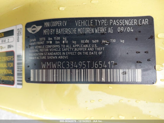 2005 MINI COOPER WMWRC33495TJ65417 Photo 8