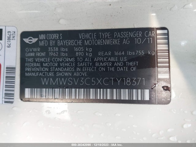 2012 MINI COOPER S WMWSV3C5XCTY18371 Photo 8