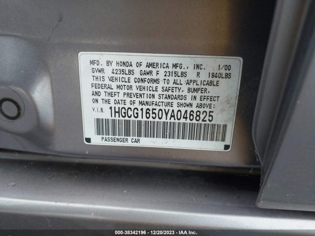 2000 HONDA ACCORD 3.0 EX VIN: 1HGCG1650YA046825