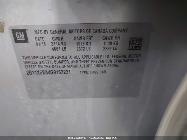 Chevrolet Impala 1fl 2016 2G11X5SA4G9163231 Image 9