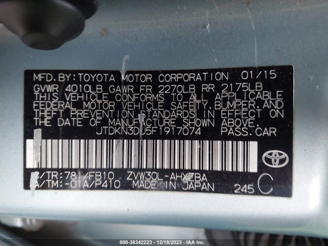 Toyota 2zr-fxe+3jm 2015 JTDKN3DU5F1917074 Image 25