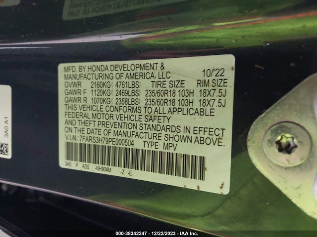 Honda Cr-v Ex-l 2wd 2023 7FARS3H79PE000504 Image 9