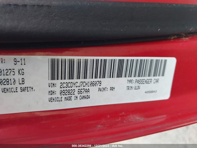 2012 DODGE CHALLENGER SRT8 392 VIN: 2C3CDYCJ7CH106079
