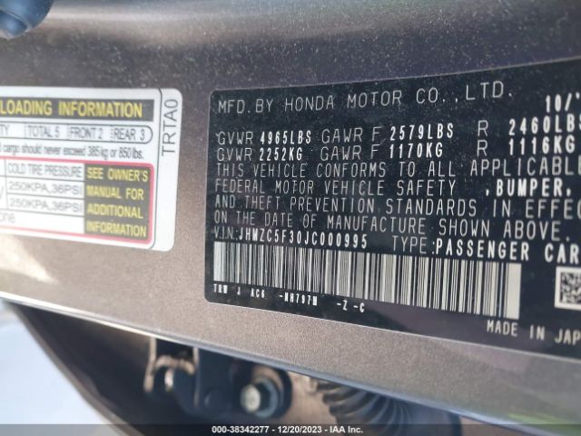 JHMZC5F30JC000995 Honda Clarity Plug-in Hybrid Touring