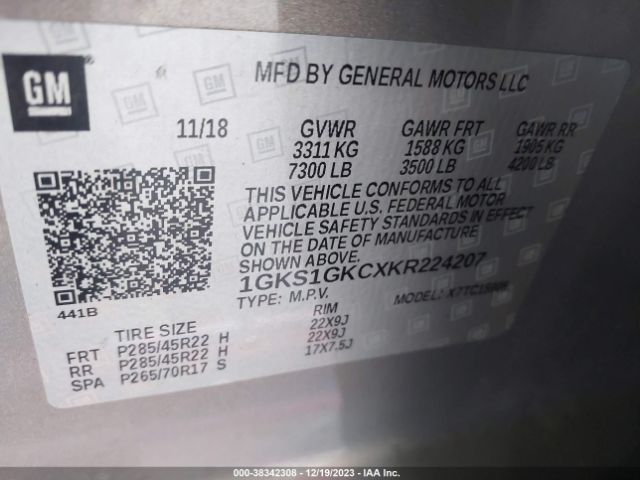 1GKS1GKCXKR224207 GMC Yukon Xl Slt