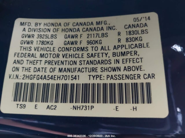 Honda CIVIC SI 2014 2HGFG4A54EH701541 Image 9