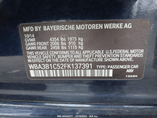 BMW 320i 2015 WBA3B1C52FK137391 Image 9