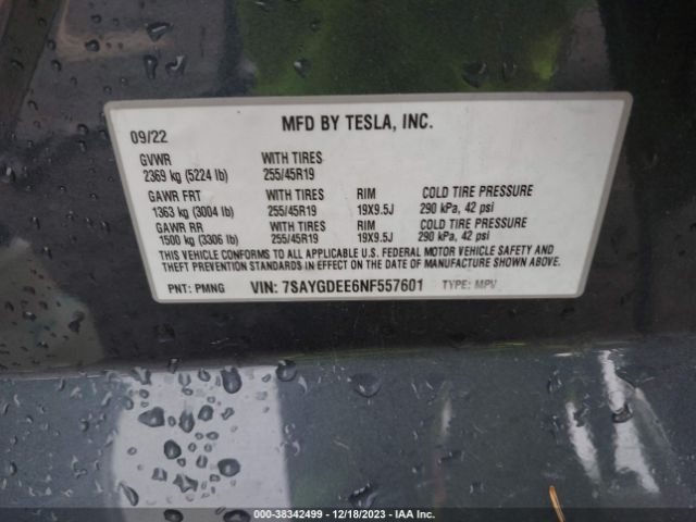 7SAYGDEE6NF557601 Tesla Model Y Long Range Dual Motor All-wheel Drive