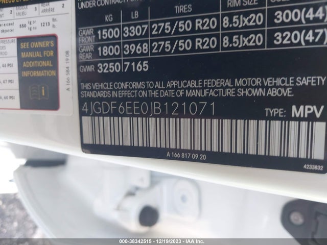 4JGDF6EE0JB121071 Mercedes-Benz Gls 450 4matic