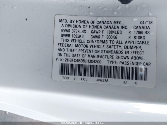 2HGFC4B08JH304200 Honda Civic Lx-p