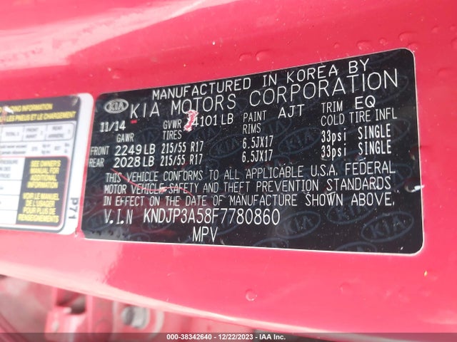 KIA SOUL + 2015 KNDJP3A58F7780860 Image 9