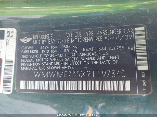 2009 MINI COOPER S WMWMF735X9TT97340 Photo 8
