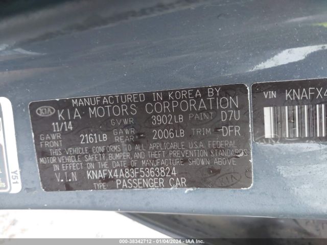 KNAFX4A83F5363824 KIA FORTE EX