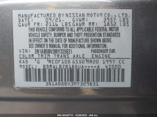 3N1AB8BV3MY329831 Nissan Sentra S Xtronic Cvt