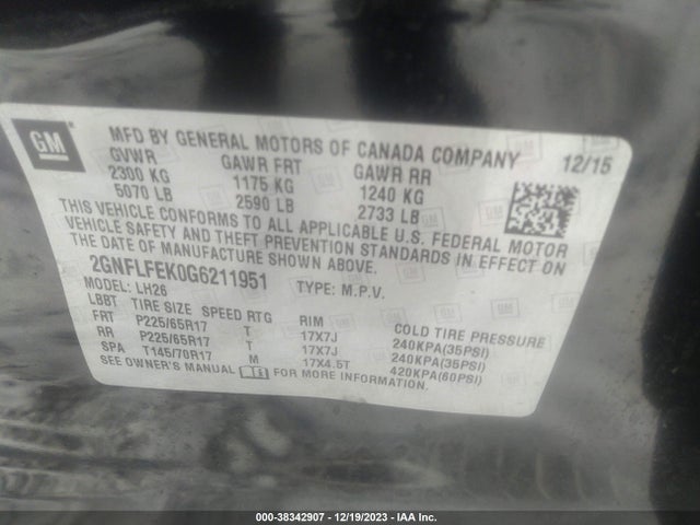 Chevrolet EQUINOX LT 2016 2GNFLFEK0G6211951 Image 9
