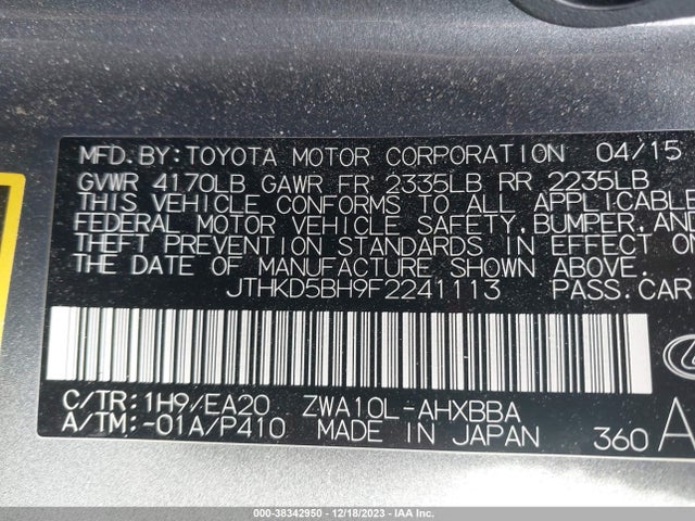 Lexus CT 200H 2015 JTHKD5BH9F2241113 Image 8