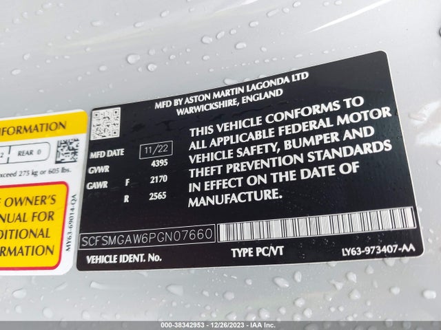SCFSMGAW6PGN07660 Aston Martin 177950