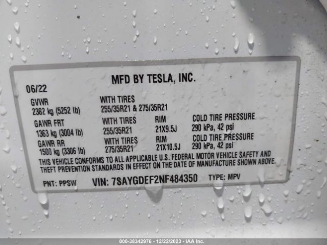 2022 TESLA MODEL Y 7SAYGDEF2NF484350 Photo 8