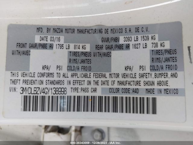 3MYDLBZV4GY138998 Scion IA