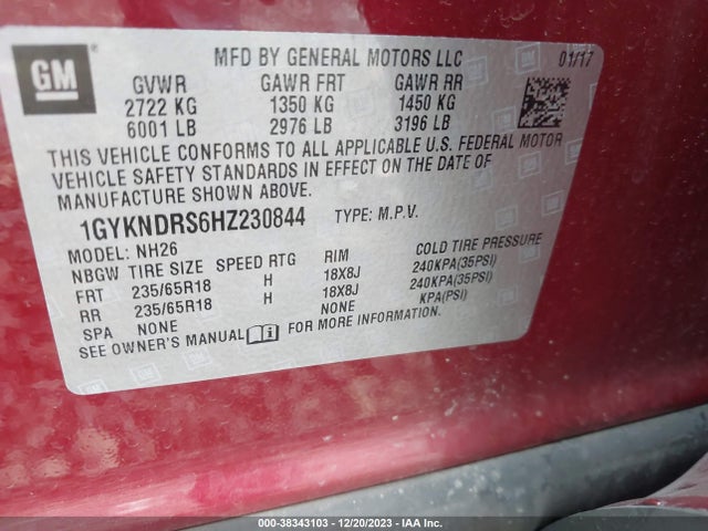 2017 CADILLAC XT5 1GYKNDRS6HZ230844 Photo 8