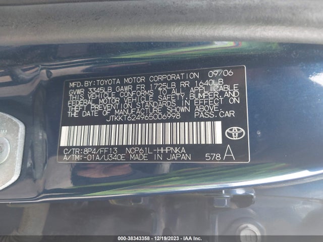2006 SCION XA VIN: JTKKT624965006998