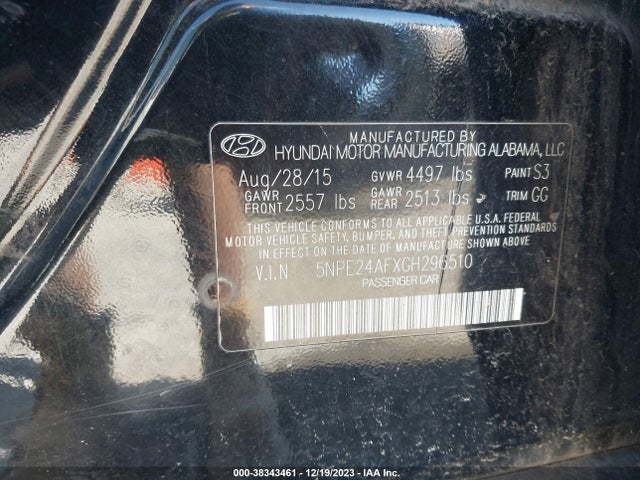 Hyundai SONATA SE 2016 5NPE24AFXGH296510 Image 9