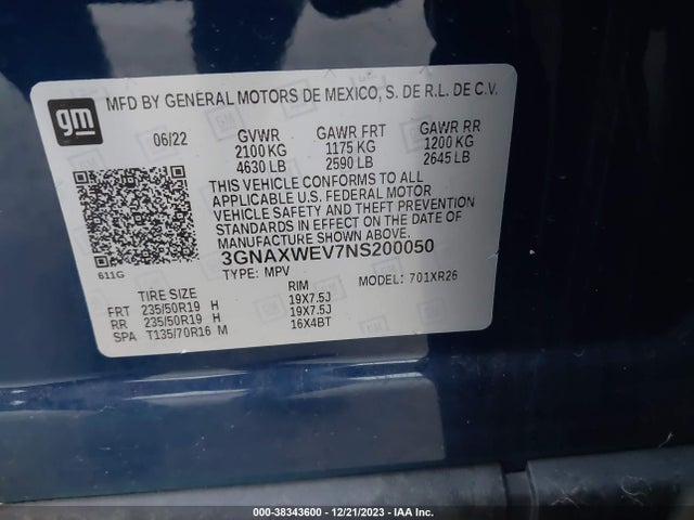 Chevrolet Equinox Awd Rs 2022 3GNAXWEV7NS200050 Image 9