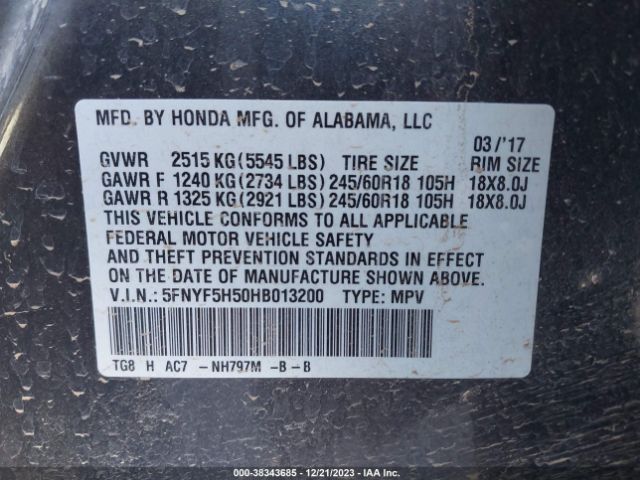 5FNYF5H50HB013200 Honda Pilot Ex-l