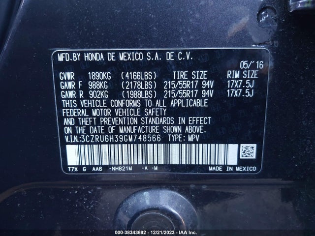 Honda HR-V LX 2016 3CZRU6H39GM748566 Image 9
