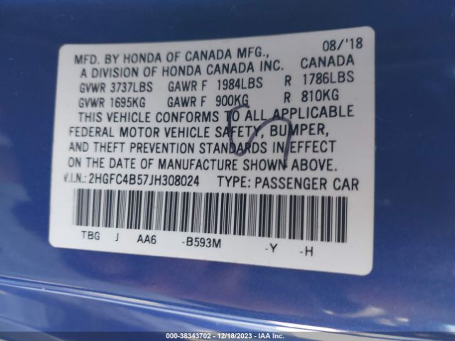2HGFC4B57JH308024 Honda Civic Lx