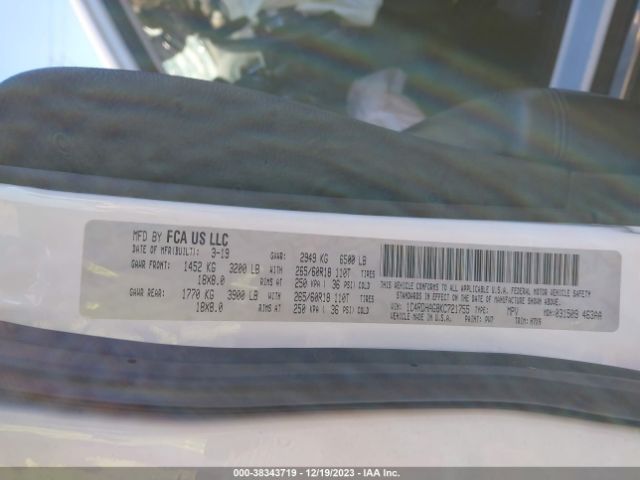 1C4RDHAG8KC721755 Dodge Durango Sxt Rwd