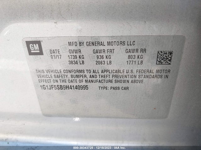 Chevrolet Sonic Premier Auto 2017 1G1JF5SB9H4140995 Image 9