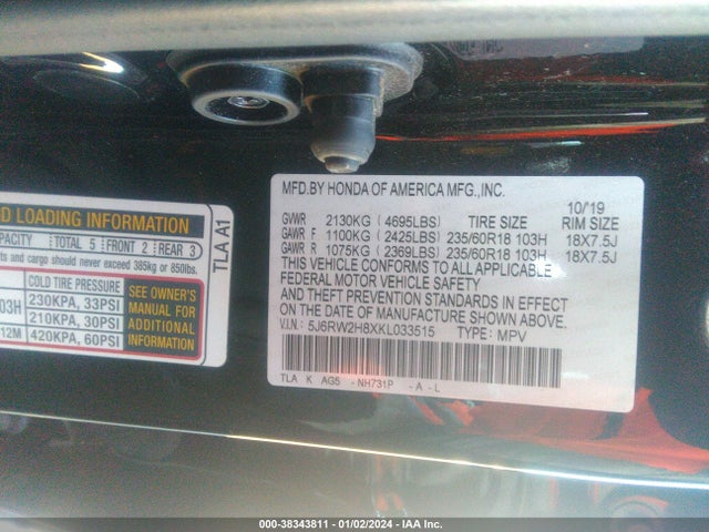 Honda Cr-v Ex-l 2019 5J6RW2H8XKL033515 Image 9