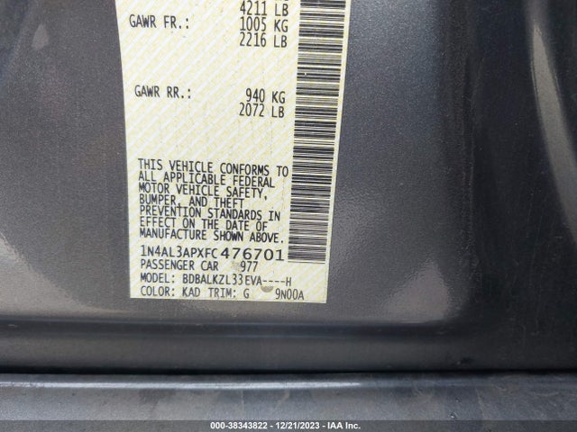 Nissan Altima 2.5 Sv 2015 1N4AL3APXFC476701 Image 9