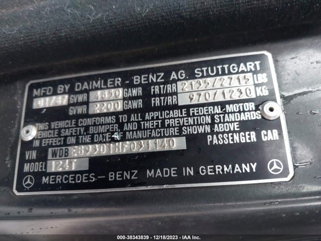 1987 MERCEDES-BENZ 300 TDT VIN: WDBEB93D1HF031140