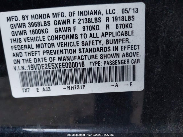 Acura Ilx 2.4l 2014 19VDE2E5XEE000016 Image 9
