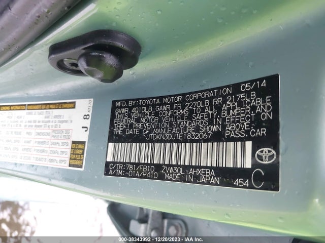 Toyota Prius Two 2014 JTDKN3DU1E1832067 Image 9