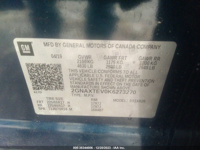 Chevrolet EQUINOX LT 2019 2GNAXTEV0K6273270 Image 9