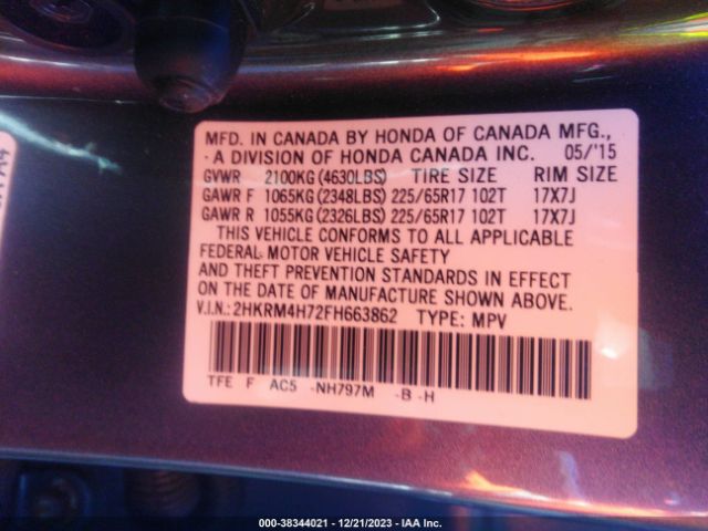 2HKRM4H72FH663862 Honda Cr-v Ex-l