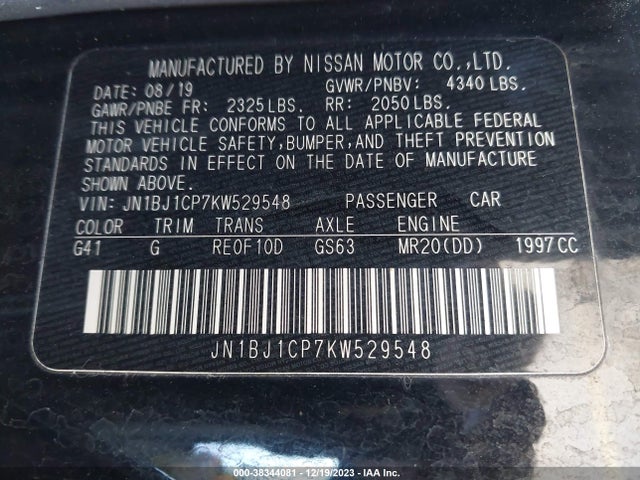 2019 NISSAN ROGUE SPORT SV VIN: JN1BJ1CP7KW529548