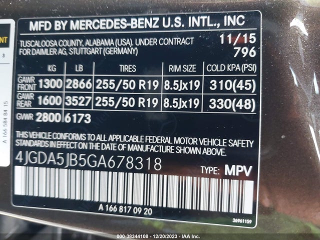 2016 MERCEDES-BENZ GLE 350 VIN: 4JGDA5JB5GA678318
