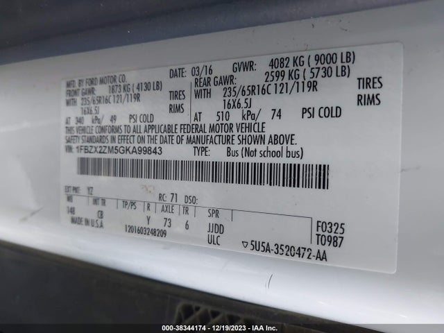 Ford Transit-350 Xlt 2016 1FBZX2ZM5GKA99843 Image 9