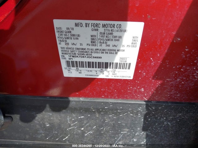 Ford EXPLORER XLT 2018 1FM5K7D87JGC84899 Image 9