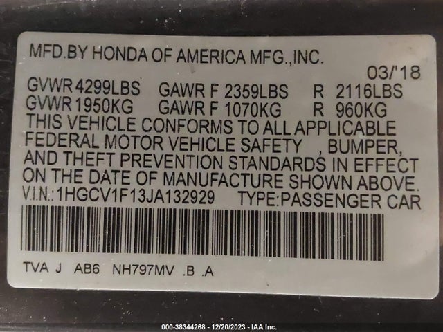 Honda ACCORD LX 2018 1HGCV1F13JA132929 Image 9