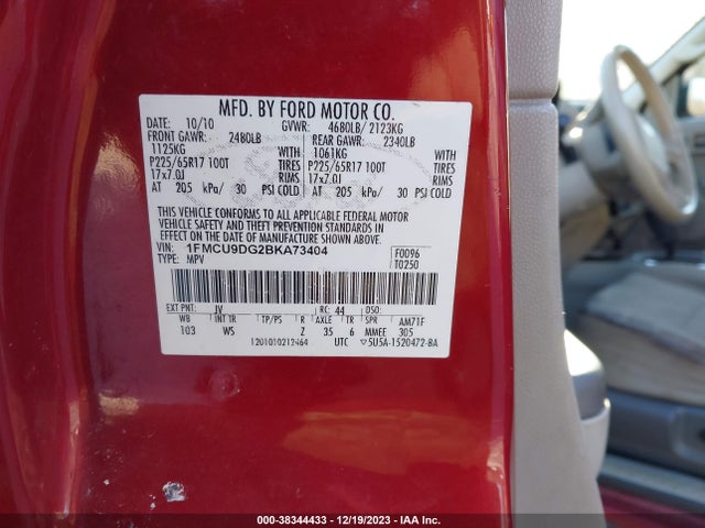 2011 FORD ESCAPE XLT VIN: 1FMCU9DG2BKA73404