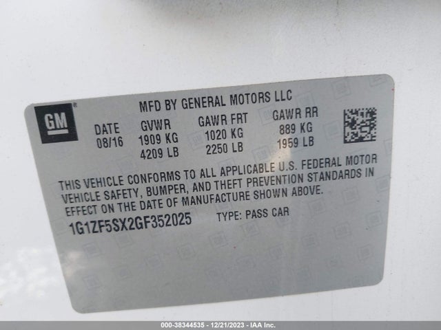 Chevrolet MALIBU 2LT 2016 1G1ZF5SX2GF352025 Image 9