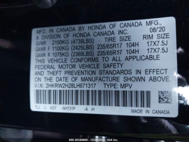 2HKRW2H28LH671317 Honda Cr-v Awd Lx